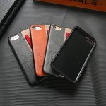 Wholesale iPhone 8 / 7 Striped Hand Strap Grip Holder PU Leather Case (Brown)